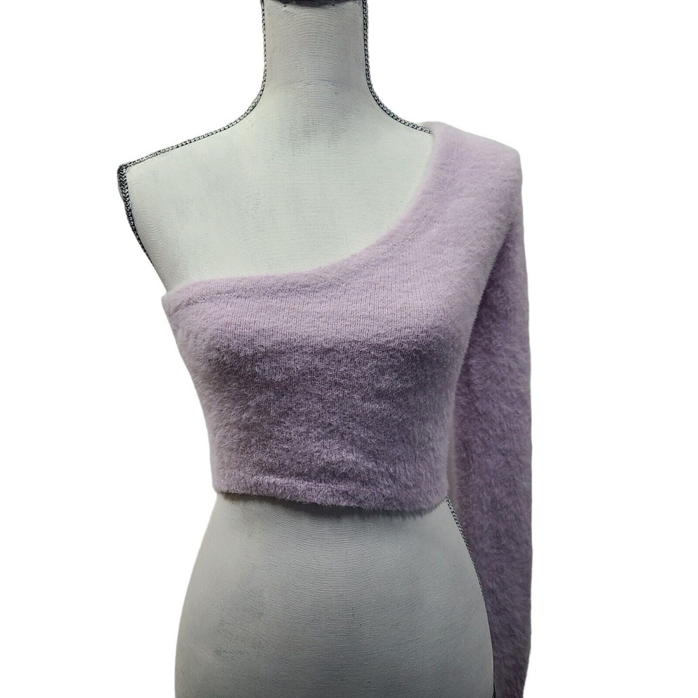 Kendal and Kylie Lavender One Shoulder Fuzzy Crop Top Womens XS